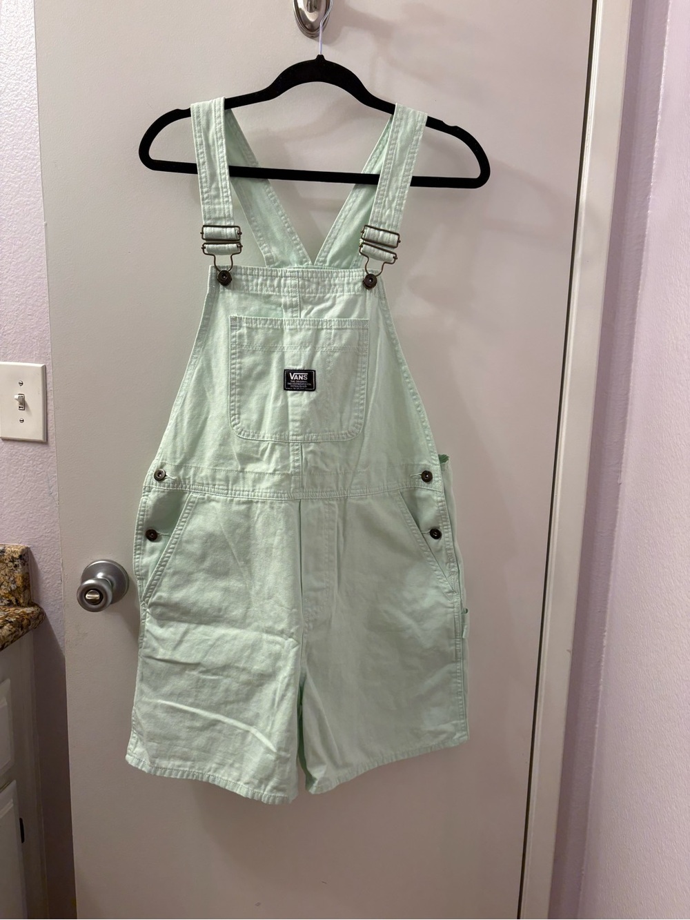 Vans Women’s Mint Green Short Overalls- Waist 19/Length + or - 36